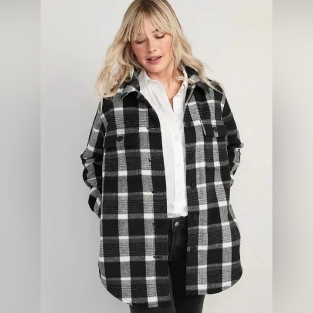 old navy black and white women shacket